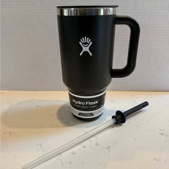 NWT! Hydro Flask Matte Black Mug Insulated Tumbler w/ Straw - Picture 3 of 10